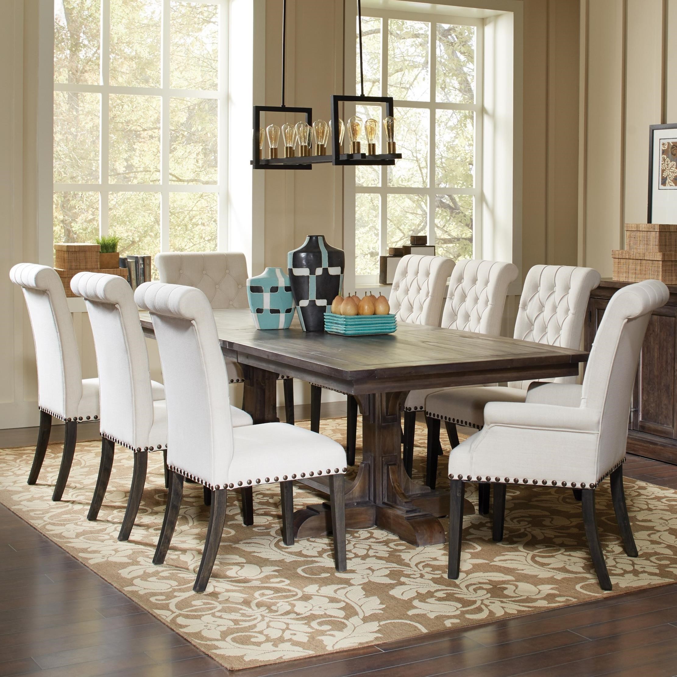 dining room table with upholstered chairs coaster weber traditional dining table and cream upholstered chair set XDJWYZK