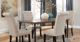dining room table with upholstered chairs tripton rectangular dining room table u0026 4 uph side chairs WJAFLKQ