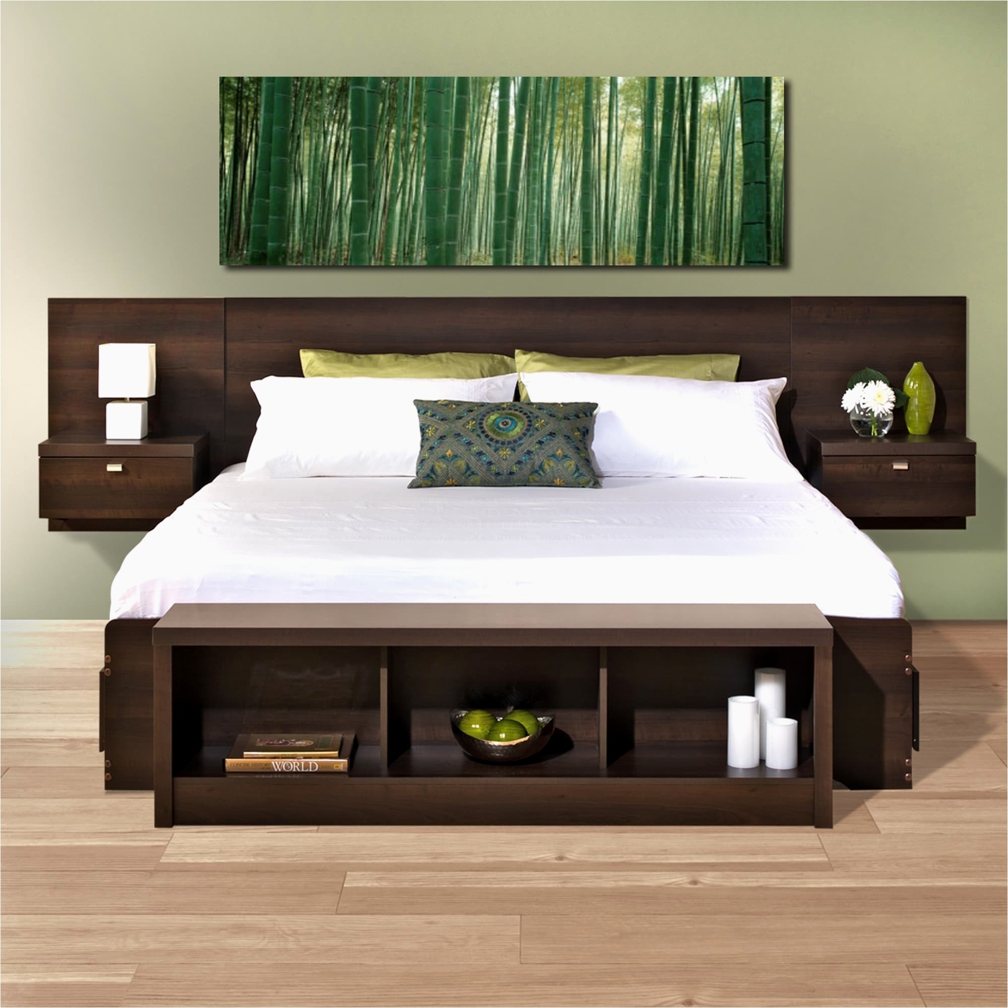 floating headboard with attached nightstands canap OEDAFNI