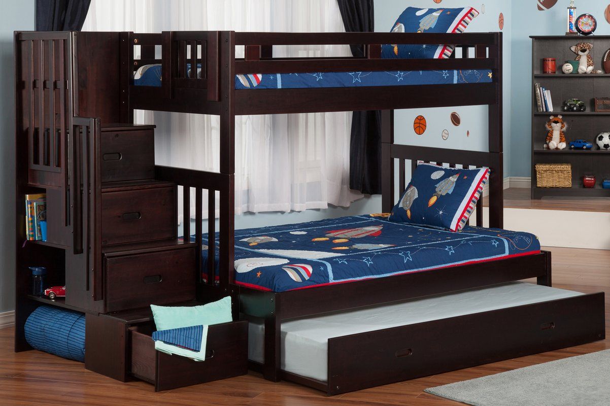 full over full bunk beds with trundle and stairs - LZVTKIA
