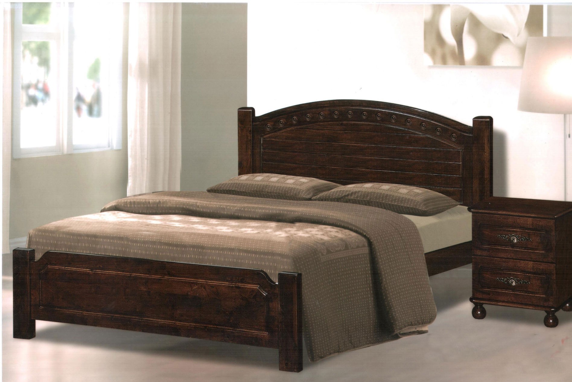 full size wooden bed frame with headboard dark lacquered mahogany wood full bed frame with arched headboard, XHILQZU