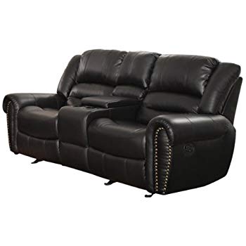 leather reclining loveseat with console homelegance 9668blk-2 double glider reclining loveseat with center console, LPJRWLD