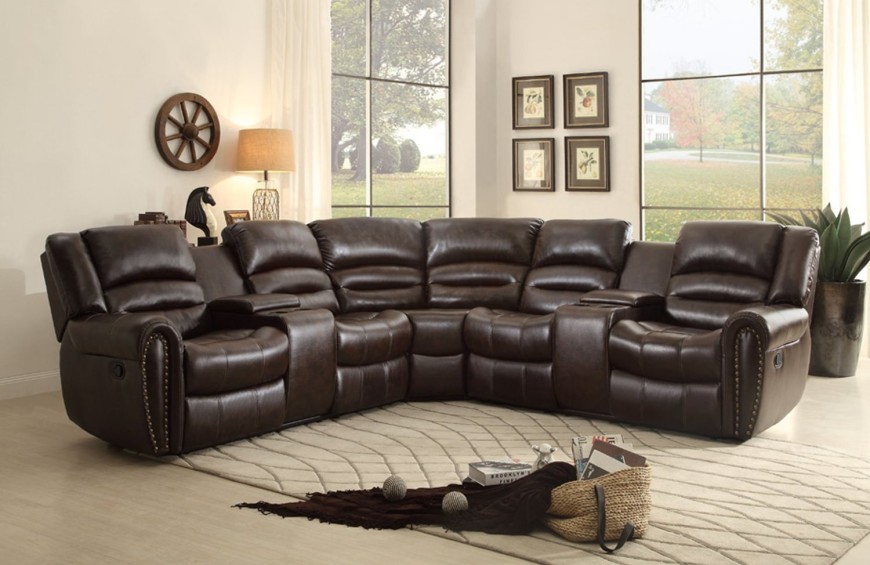 leather sectional sofa with chaise and recliner 1brown-l-shaped sofa recliner DGKABPV