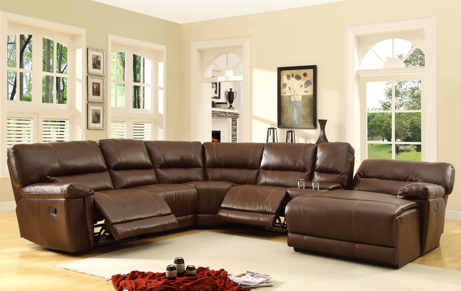 leather sectional sofa with chaise and recliner homelegance blythe sectional sofa set - brown - bonded leather HEILZNJ