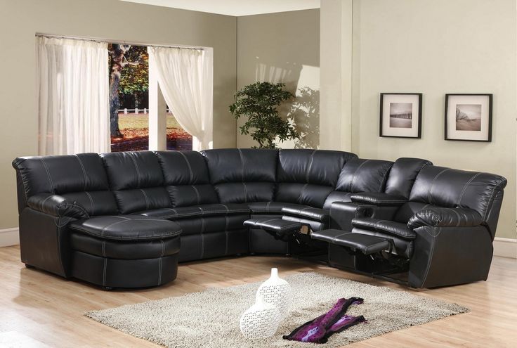 sectional with chaise lounge and recliner 4 pc black bonded leather sectional sofa with recliners and NVCXUYN