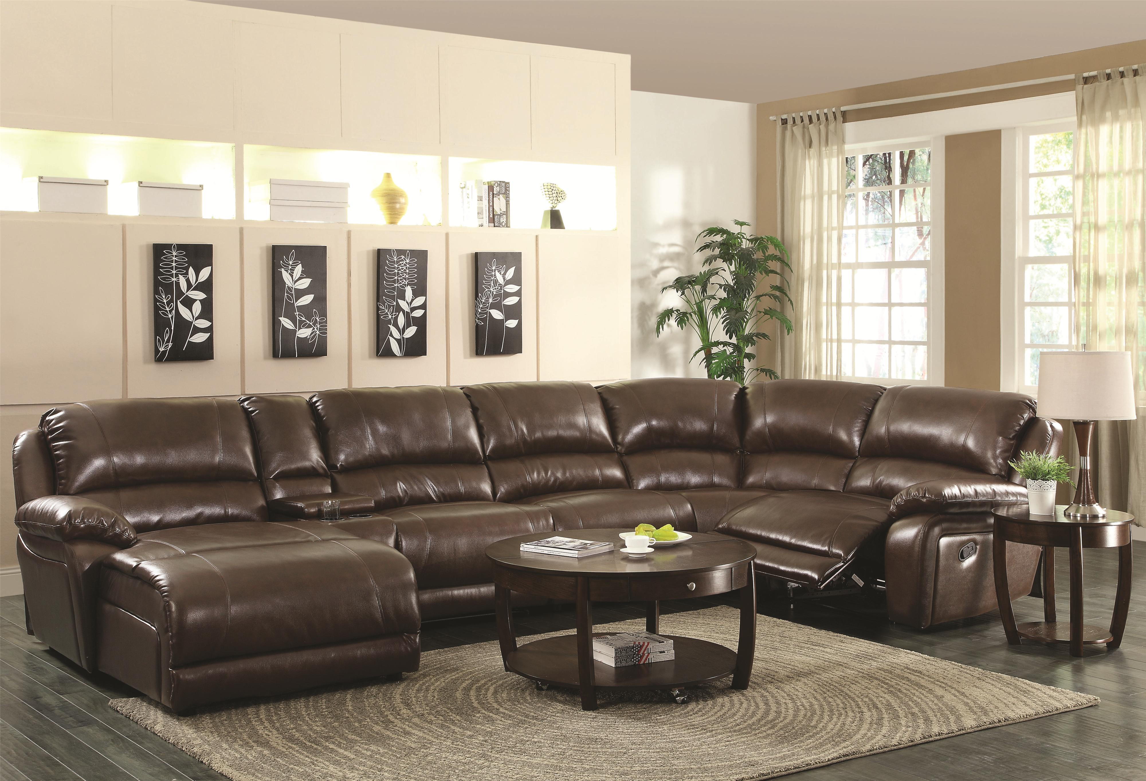 sectional with chaise lounge and recliner coaster mackenzie chestnut 6-piece sectional - item number: 600357 FWDCDEW