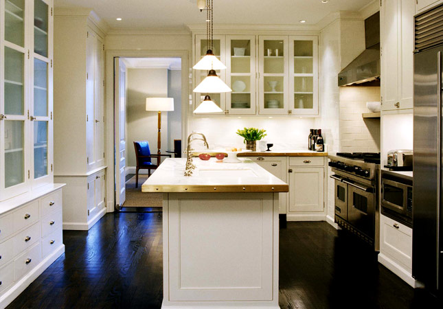 white kitchen cabinets with dark wood floors- cottage CZYABCU