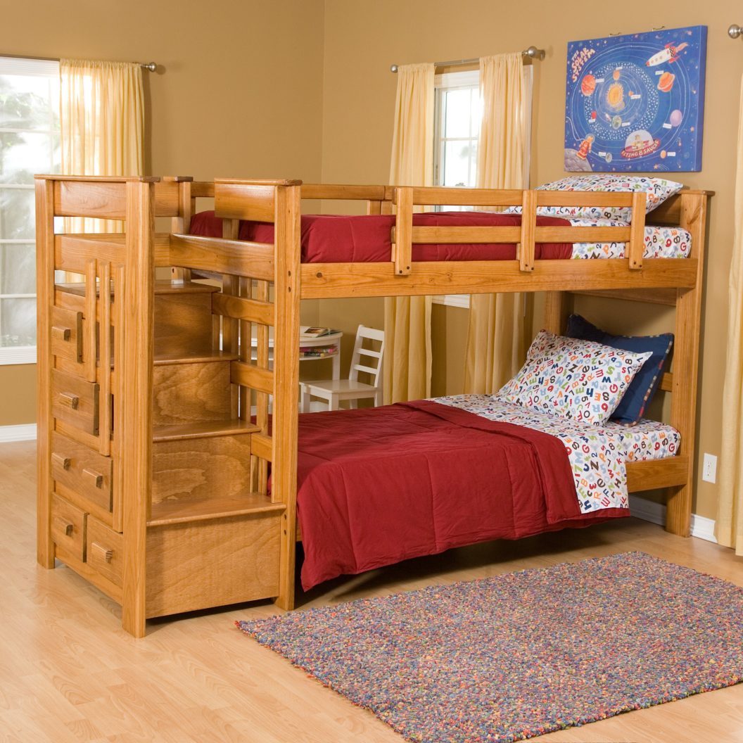 wooden bunk beds with stairs and drawers bunk with stairs twin over full charming heartland wood beds YSZQBXQ
