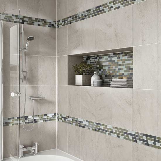 Details: Photo features Castle Rock 10 x 14 wall tile with Glass