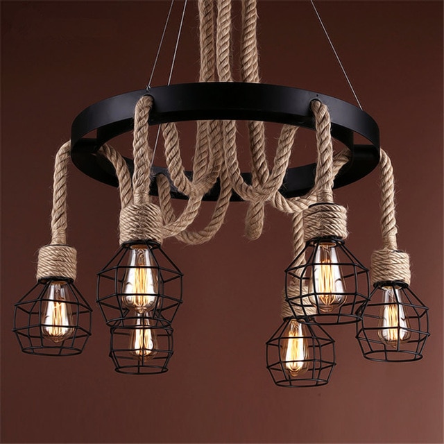 Vintage pendant lights rope Edison Bulb lamp modern fixtures