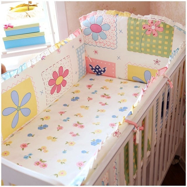 Promotion! 6PCS Cute Baby Cot Set 100% Cotton Crib Set For Kids