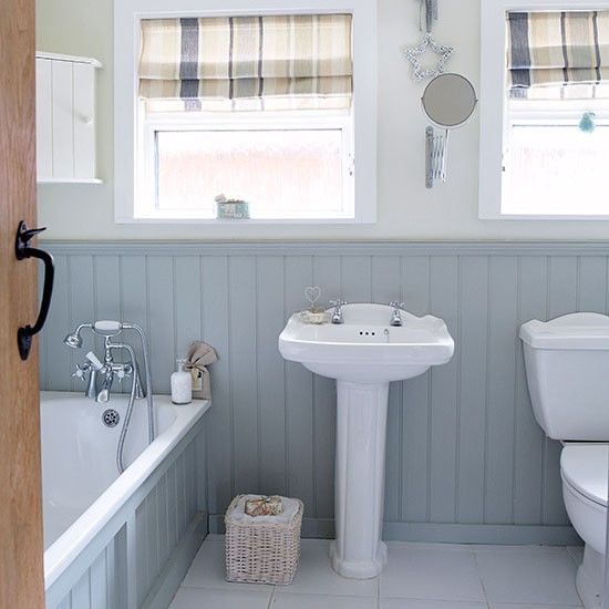 Grey and white country bathroom with wall panels | bathroom