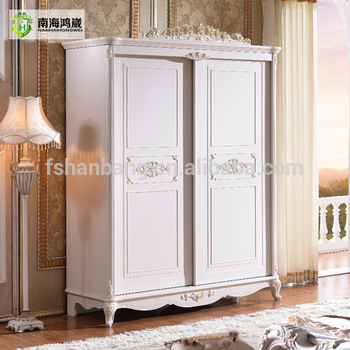 White Antique French Sliding Door Bedroom Wardrobe Armoire