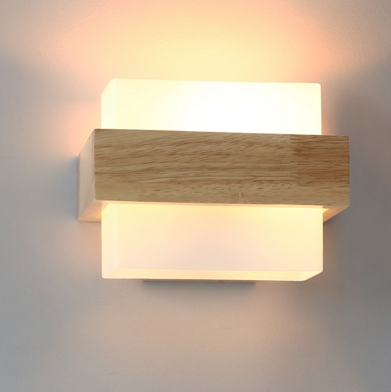 Creative Wooden Glass Wall Sconce Simple Modern LED Wall Light