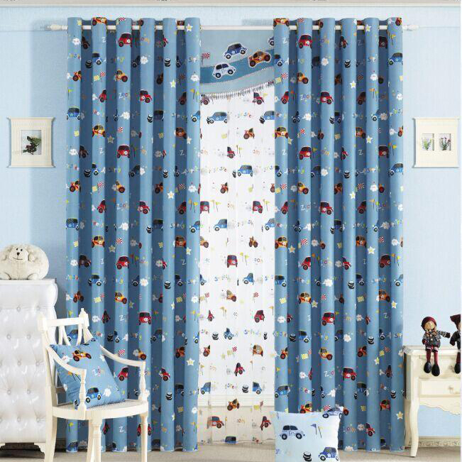 Custom Blue Cartoon Car Boys Room Nursery Curtains