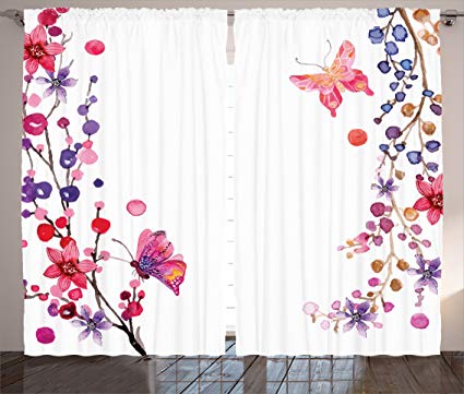 Amazon.com: Ambesonne Bedroom Curtains Butterflies Decorations