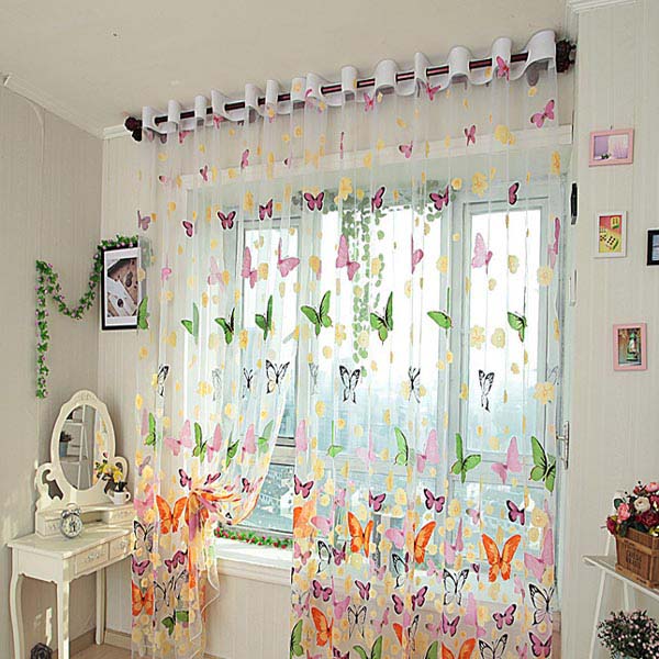 Butterfly Print Sheer Window Curtains Home Decoration | Alexnld.com