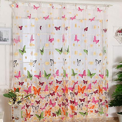 Amazon.com: Outtop Butterfly Print Sheer Window Panel Curtains Room