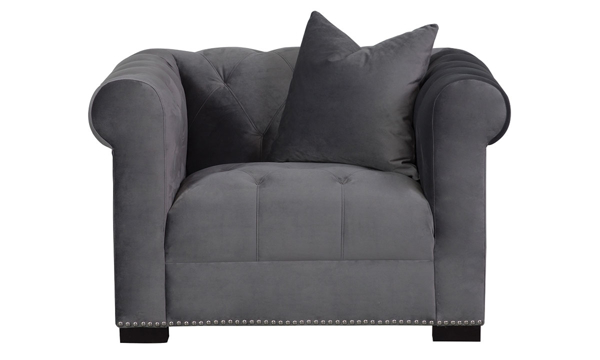 Aria Miranda Gray Velvet Chesterfield Chair|The Dump Luxe Furniture