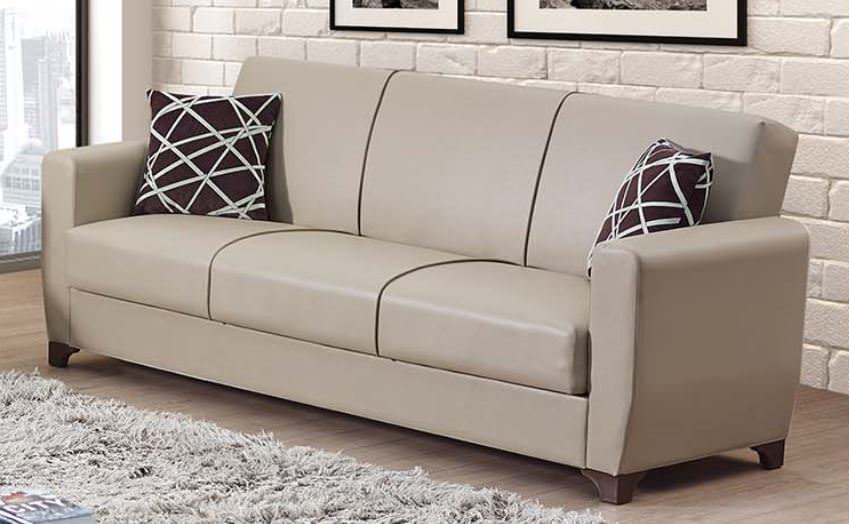 Yonkers Cream Leather Sofa Bed by Empire Furniture USA