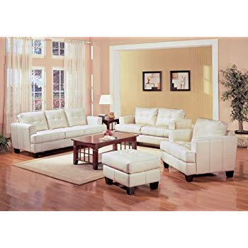 Amazon.com: Leather Sofa Set - 4 Piece in Cream Leather - Coaster