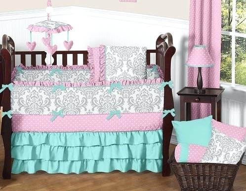 Pink Gray And Turquoise Baby Bedding Girls Crib Set By Sweet Sets