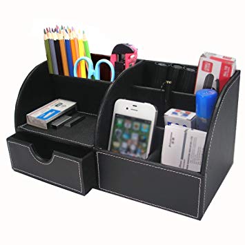 BTSKY Office Multi-functional Pu Leather Desk Organiser Tidy