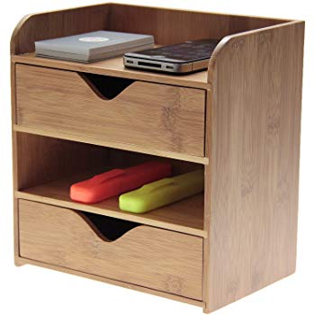4 Tier Desk Organiser Stationery Box, Desk Tidy, Made of Natural