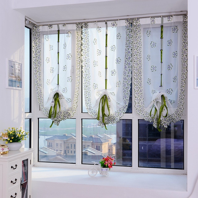 2018 roman curtains top Sheer kitchen door window curtains 1pc