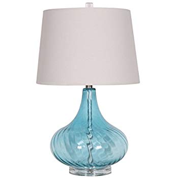 Elegant Designs LT3214-BLU Glass Table Lamp with Fabric Shade, Light