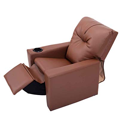 Amazon.com: Kids Recliner with Cup Holder Brown Leather Sofa Chair