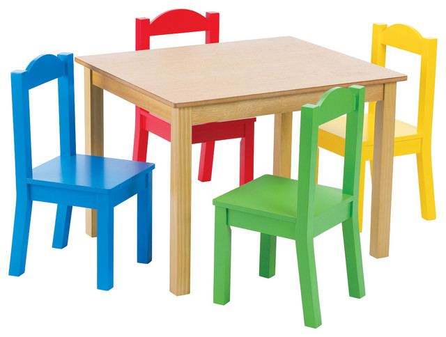 Tot Tutors Primary Focus Wood Table and Chairs Set - Transitional