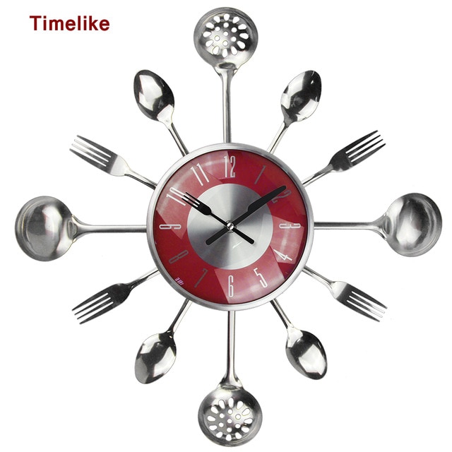 18Inch Large Decorative Wall Clocks Saat Metal Spoon Fork Kitchen