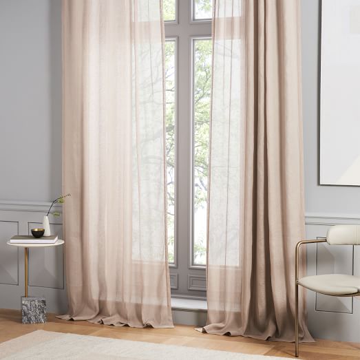 Sheer Belgian Flax Linen Curtain - Dusty Blush | west elm