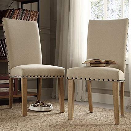 Amazon.com - Aberdeen Beige Upholstered Nail head Parson Chair (Set