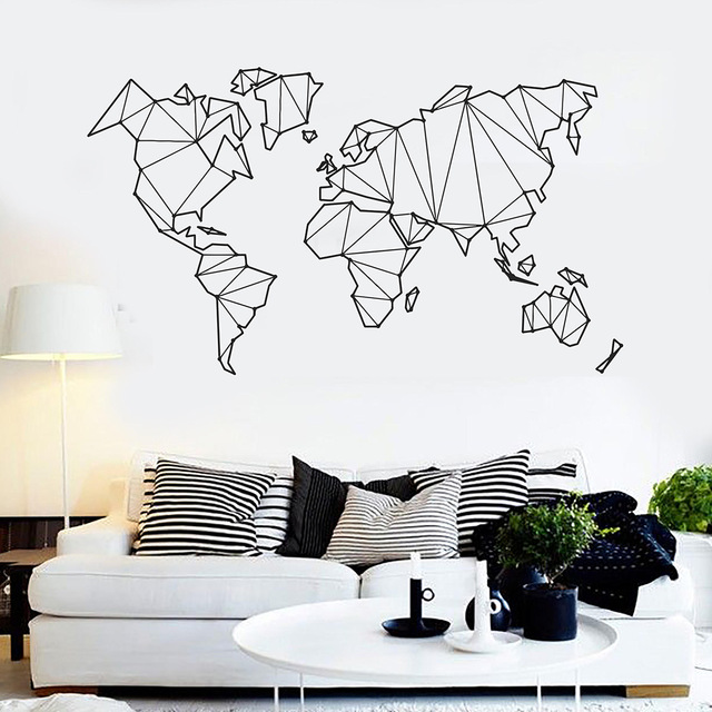 new geometric world map vinyl wall decals home decor living room