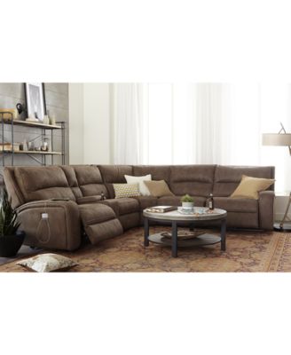 Furniture Brant Fabric & Leather Power Reclining Sectional Sofa