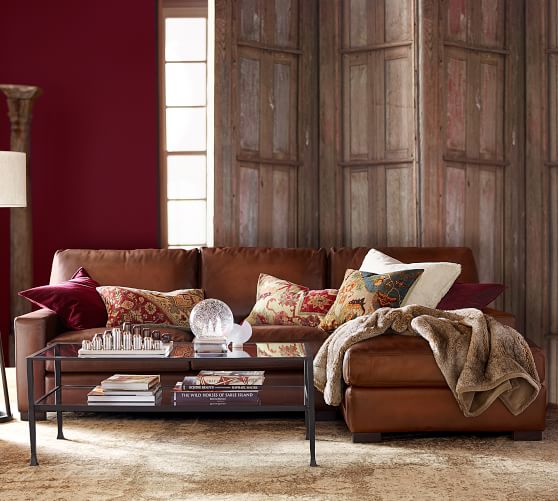 Turner Square Arm Leather Sofa With Chaise Sectional | Pottery Barn