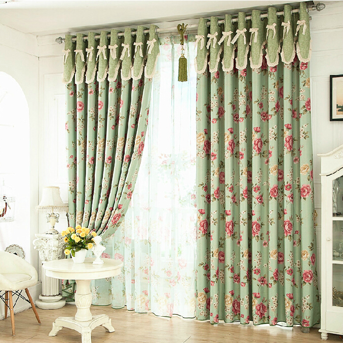 Romantic Floral Green Blackout Shabby Chic Curtains
