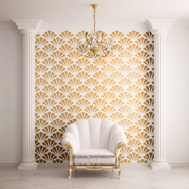 Scallop Shell Pattern Wall Stencil for Painting - Contemporary