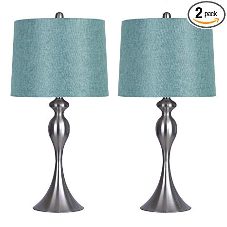 Grandview Gallery Table Lamps with Turquoise Shade, Set of 2 - Linen