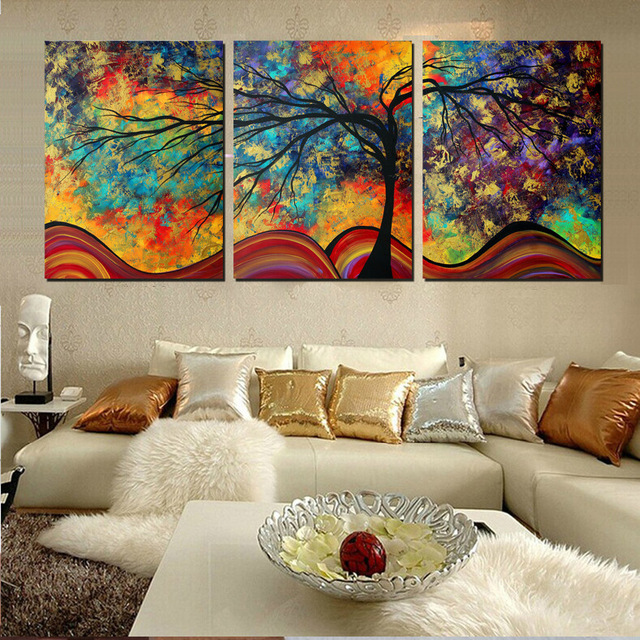 Large Wall Art Home Decor Abstract Tree Painting Colorful Landscape
