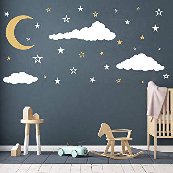 Amazon.com: Moon, Stars and Clouds Wall Decals, Kids Wall Decoration