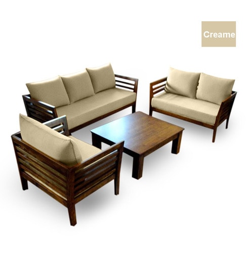 Wooden Sofa Set (3+2+1 Seater + Coffee Table) by Furny Online - Sofa