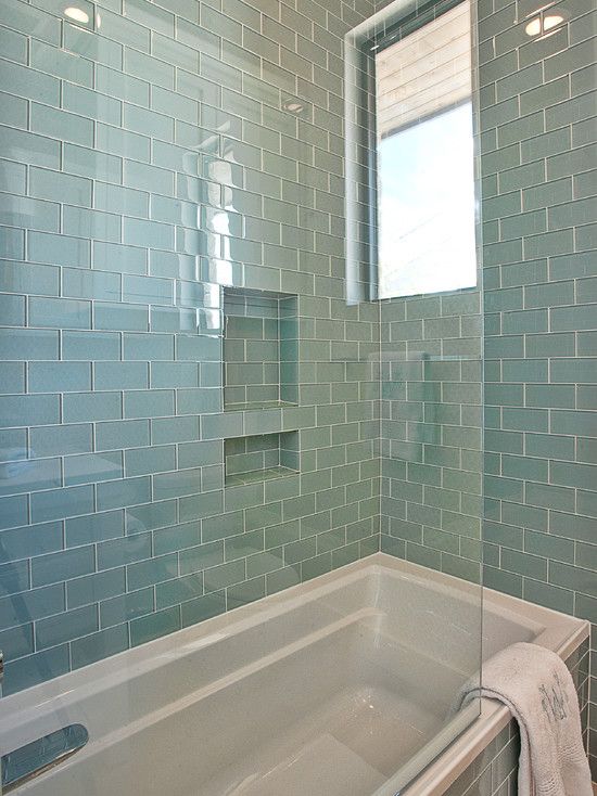Blue Glass Subway Tiles - Contemporary - bathroom - Glynis Wood .