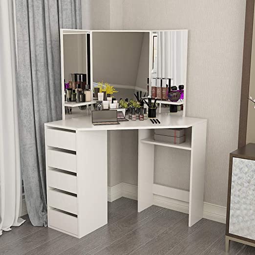 Amazon.com: Dressing Makeup Table, White Vanity Desk Bedroom .