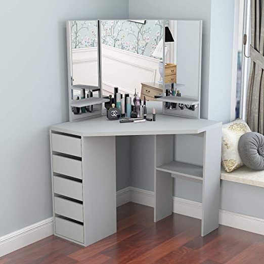 Amazon.com: Corner Dressing Table Makeup Desk with Three-Fold .