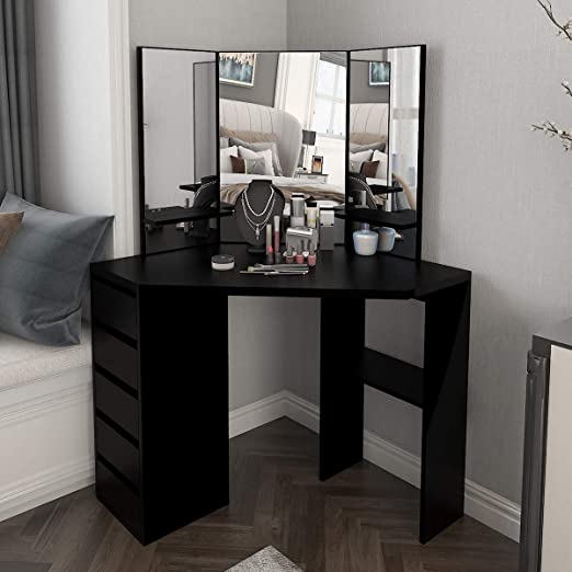 Amazon.com: Corner Dressing Table Makeup Desk with Three-Fold .