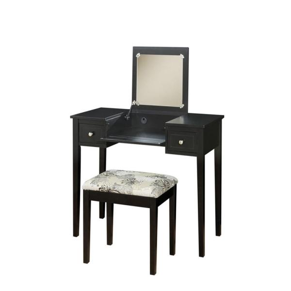 Linon Home Decor Black Bedroom Vanity Table with Butterfly Bench .
