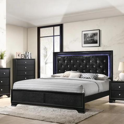 Micah Black LED King Panel Bed — Gate Furnitu